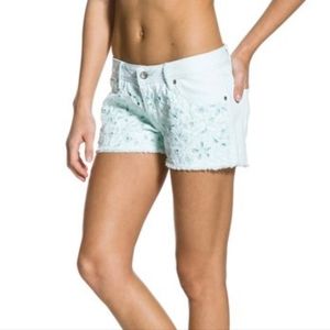Roxy Denim Shorts Women 28 Blue Eyelet Floral Frayed Hem Bottom
